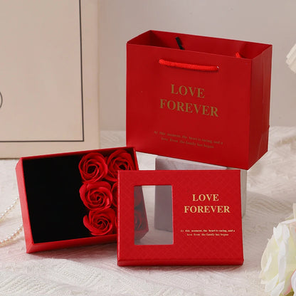 Window Opening Jewelry Box Romantic 6 Rose Pendants Ring Bracelet Valentine's Day Eternal Flower Jewelry Gift Packaging Box Bag