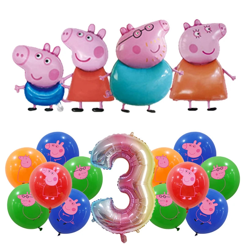 Peppa Pig Birthday Party Decoration Foil Latex Balloon For Kid Event Supplies Banner Backdrop Disposable Tableware Plate Cup