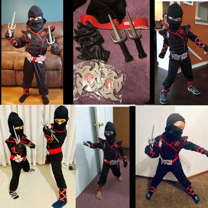 Ninja Costume for Kids Black Deluxe Ninja Costume for Boys Halloween Ninja Costume Dress Up with Knife Fork for Kids (10-12 Yrs)