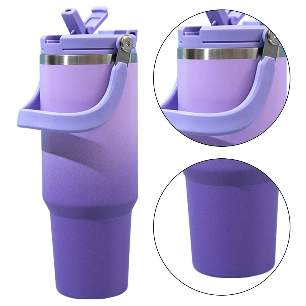 40oz Insulated Water Bottle with Flip Straw Gradient Vacuum Flask Keep Cold Hot Thermal Water Tumbler Cup for Cold Hot Beverages