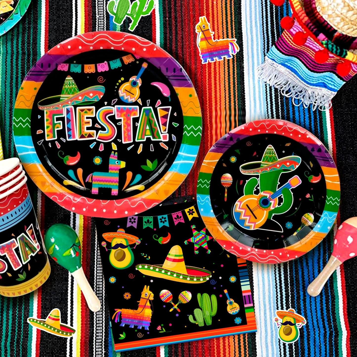 Mexican Themed Fiesta Party Supplies,161pcs Paper Tableware Set Includes Mexican Fiesta Plates Cups Napkins etc for 20 Guests