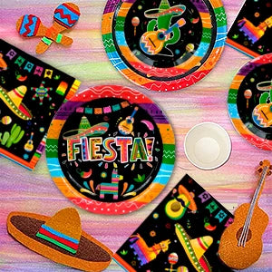 Mexican Themed Fiesta Party Supplies,161pcs Paper Tableware Set Includes Mexican Fiesta Plates Cups Napkins etc for 20 Guests