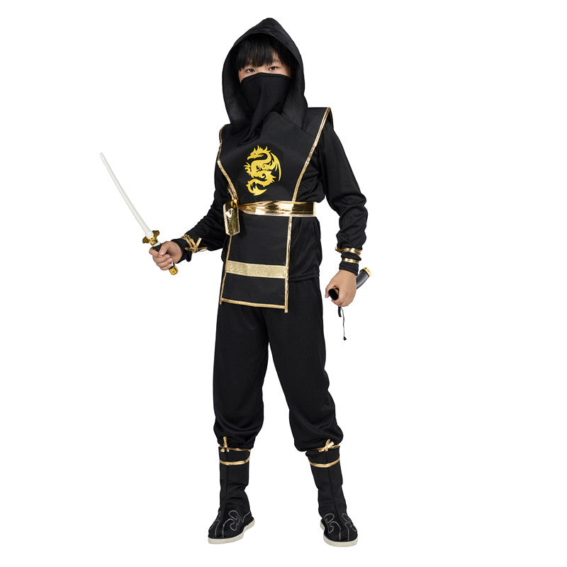 Ninja Costume for Kids Black Deluxe Ninja Costume for Boys Halloween Ninja Costume Dress Up with Knife Fork for Kids (10-12 Yrs)