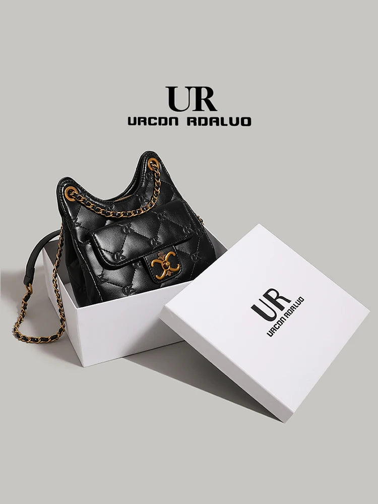 UR Luxury Chain Link Diamond Pattern Mini Shoulder Bag for Women Casual Underarm Crossbody Bag Soft PU Leather Fashionable