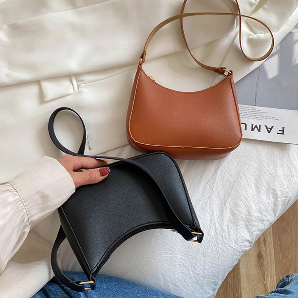 Women's Bag 2022 Trend Handbags Female Handbags Retro Solid Color PU Leather Shoulder Underarm Bag Ladies Shopper Hobos Bag