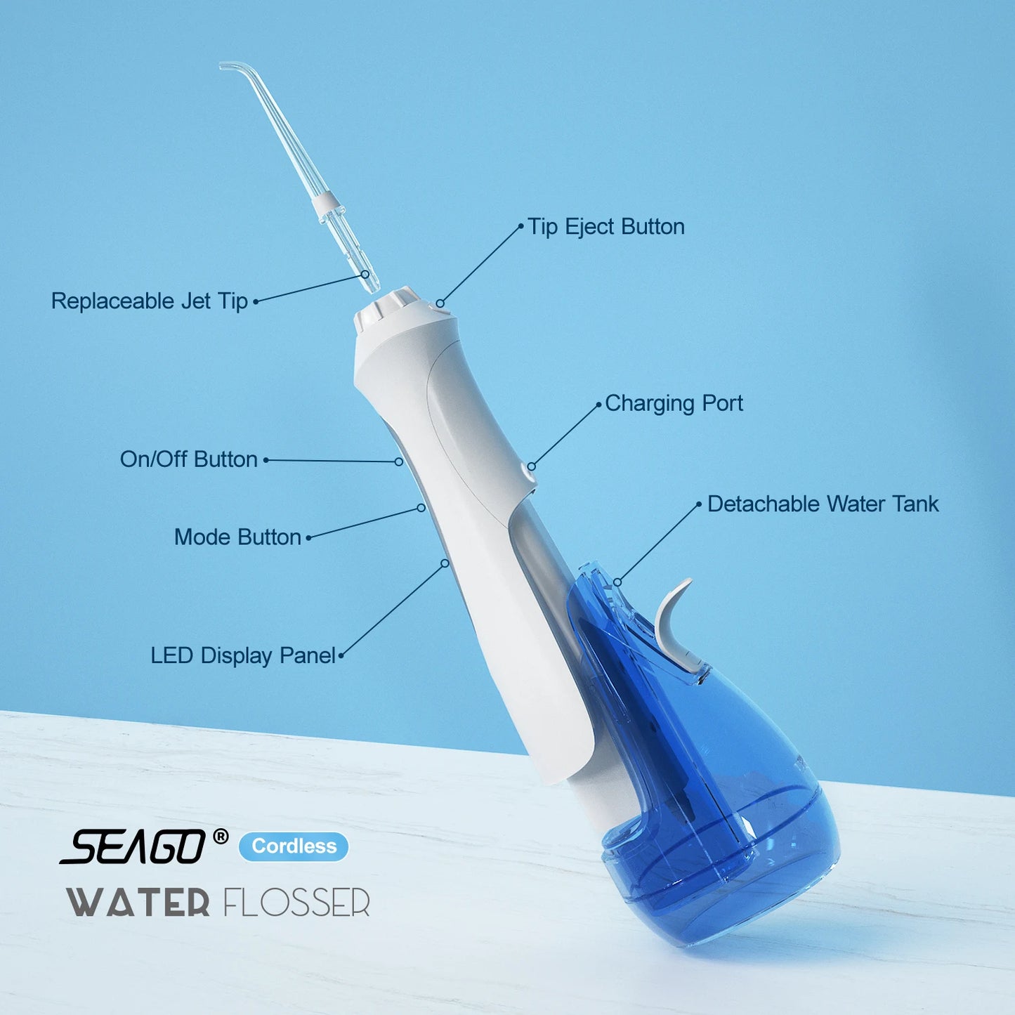 SEAGO New Oral Dental Irrigator Portable Water Flosser USB Rechargeable 3 Modes DIY Mode IPX7 Water for Cleaning Teeth SG833