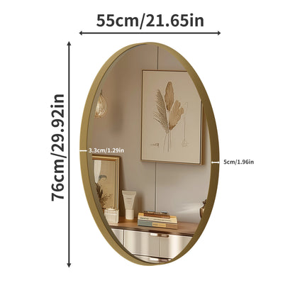 Oval Wall Mounted Mirror,  Brushed Gold Aluminum Framed Vanity Accent Mirror for Entryway Living Room, Vertically or Horizontal