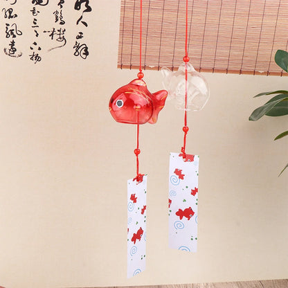 1PC Wind Chime Japanese Glass Bell Bells Style Goldfish Garden Hanging Outdoor Decor Pendant Furin Decorative Fish Ornament