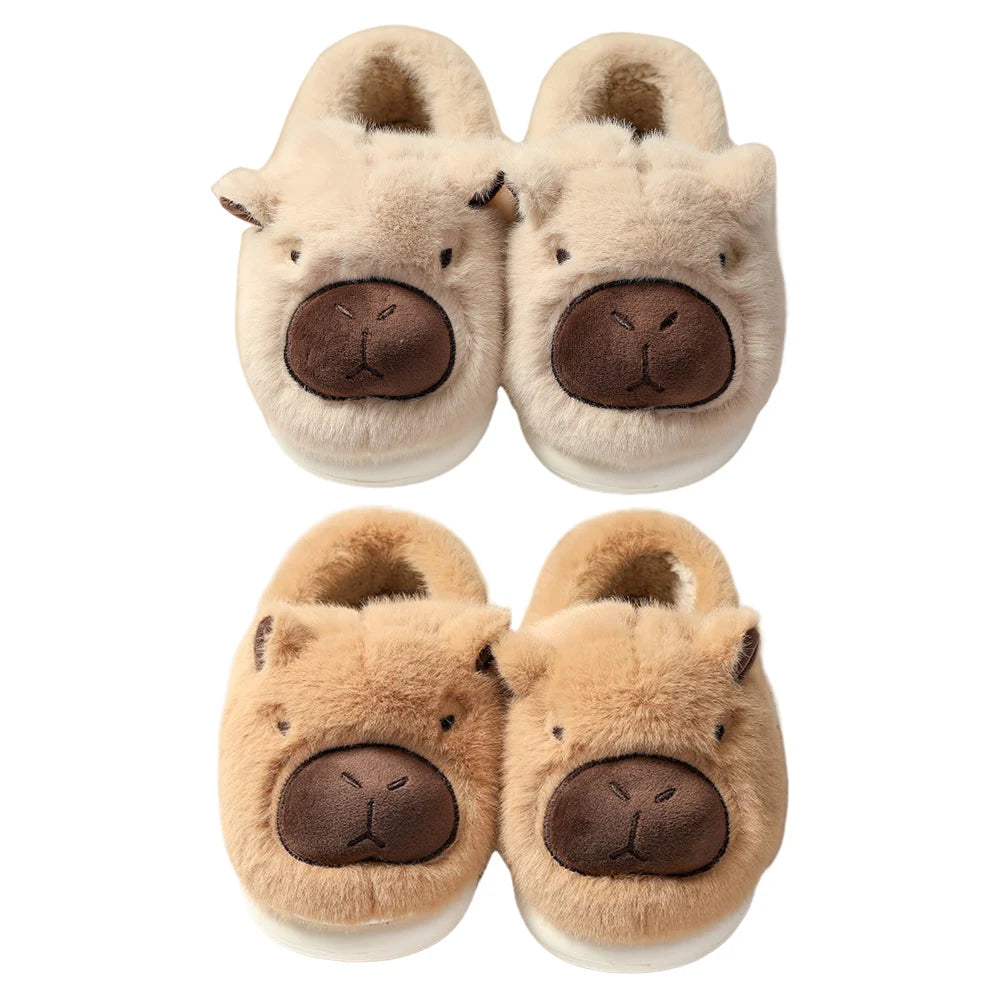 Plush Capybara Slippers Comfortable Fluffy Couple Slippers Non-Slip Furry Animal Slippers Furry Walking Shoes for Indoor Bedroom