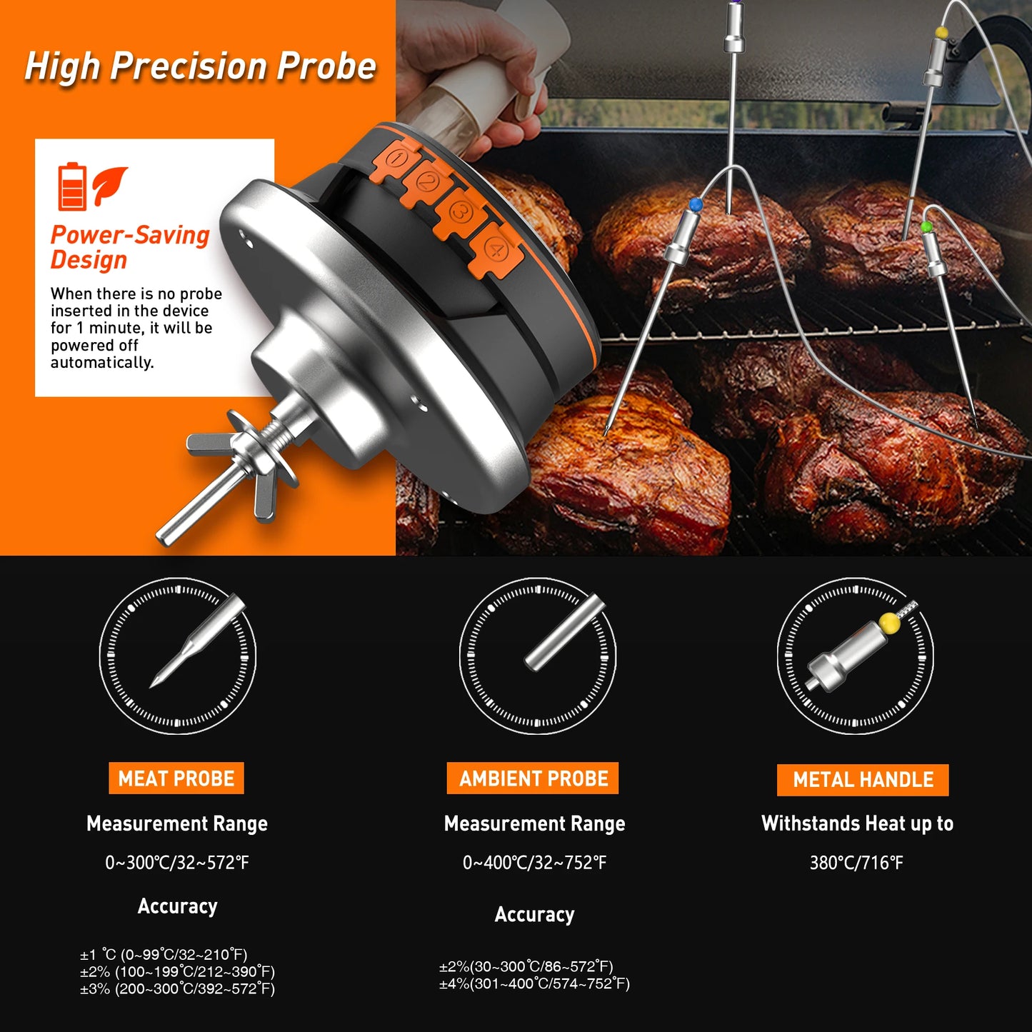 Wireless Meat Thermometer Digital Bluetooth Cooking Food Thermometer BBQ Grill Oven Smoker Support 2/4 Probe Free App Control