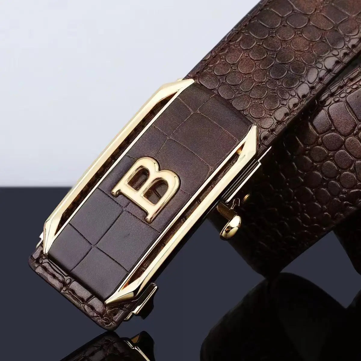 PU Men's Belt, Simple Automatic Belt with Charming and Luxurious Lightweight Style, One-Click Closure, Adjustable Automat