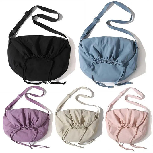 Women Drawstring Shoulder Bag Large Capacity Simple Crossbody Bag Solid Color Lightweight Shopping Bag Girls Outdoor Bag