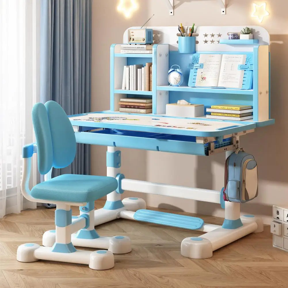 2Pcs/Set Children's Study Desk Chair Set, Height Adjustable Children School Table Chair, Ergonomic Desk Chair with Book Stand