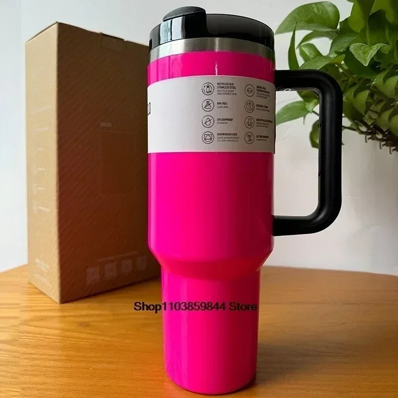 new 40 Oz Tumblers Cup Straw Car Travel Mugs Coffee Tumbler Cups for Stanleys with Handle Insulated Stainless Steel Lid