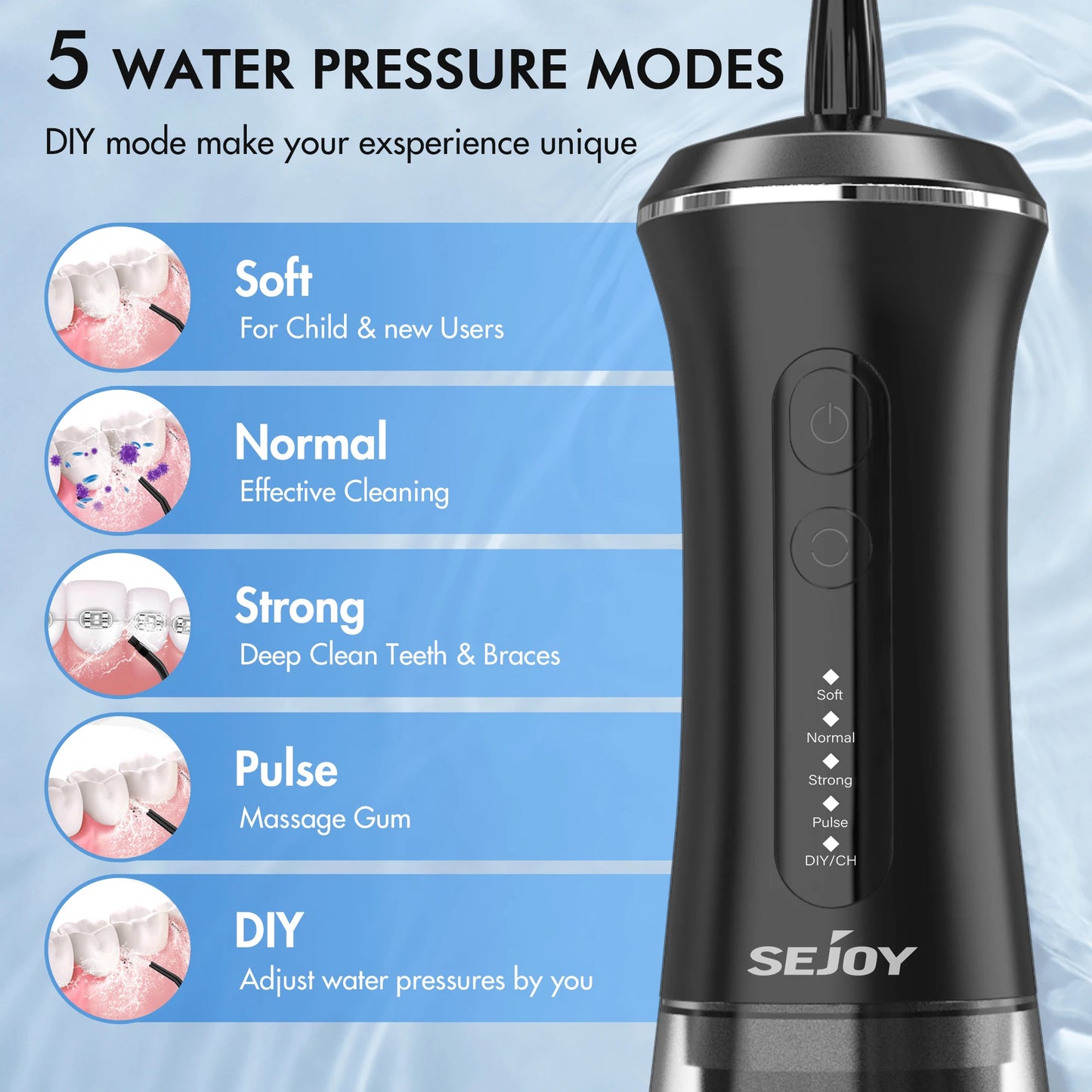 Water Flosser Cordless Electric Teeth Oral Irrigator Rechargeable 5 Modes 9 Jet Tips Portable Irrigator Dental for Travel Home