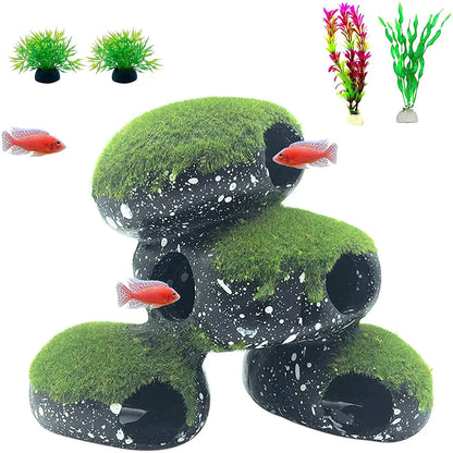 Simulation Stone Fish Shrimps Shelter House Ornaments  Artificial Plants Resin Flocking Aquarium Fish Tank Decoration