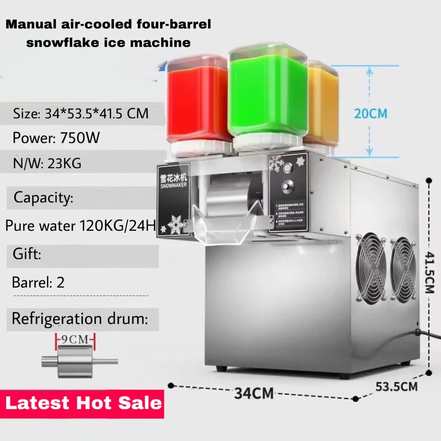 New Design 120KG/24H Air-cooled Snowflake Ice Machine Small Snow 4 Flavors Snow Ice Bingsu Shaver Smoothie Crusher 110V 220V