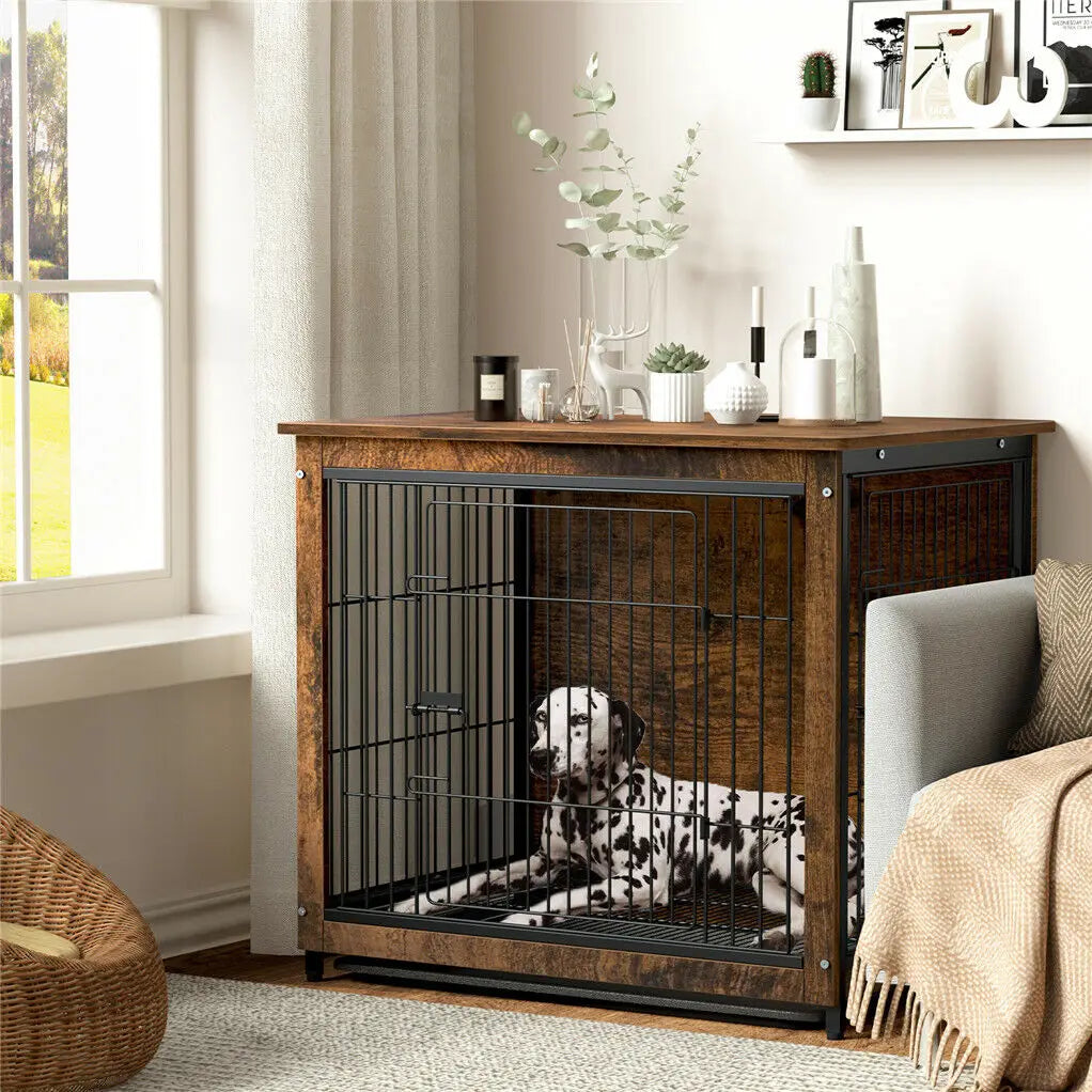 Pet Cage Kennels with 2 Doors and Removable Tray, Dog Crate, End Table Furniture, Wood Metal, Combine Pet Cage, S, M, L, 3 Sizes