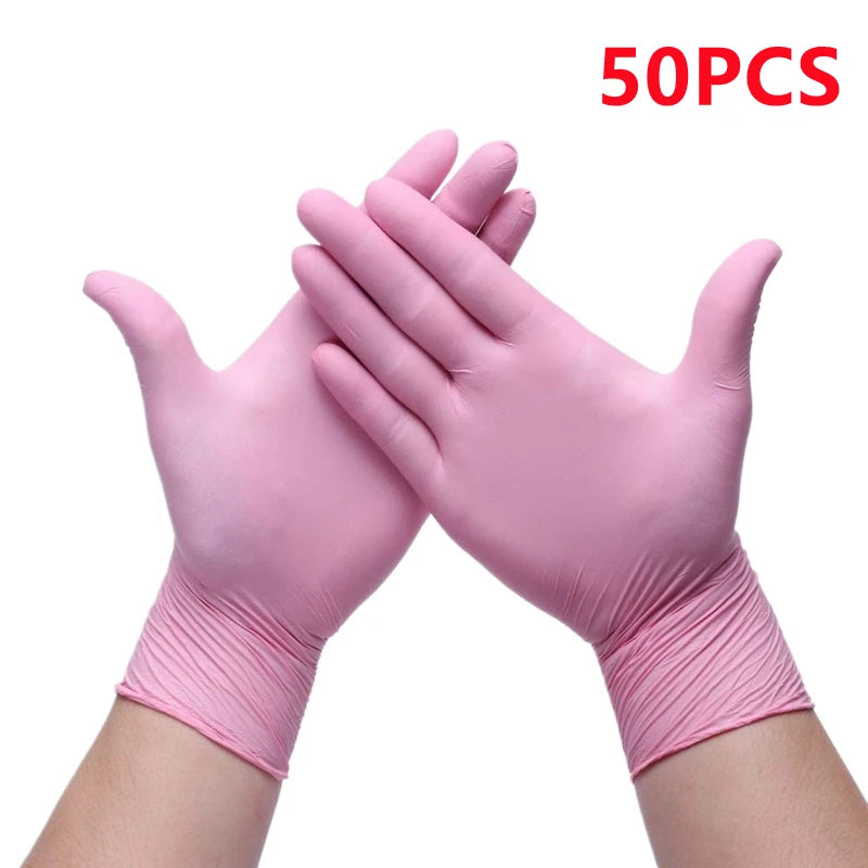 20/50/100PCS Pink Nitrile Gloves Disposable Powder & Latex Free Kitchen Gloves Women Beauty Salon Cooking Tattoo Hair Dye Gloves