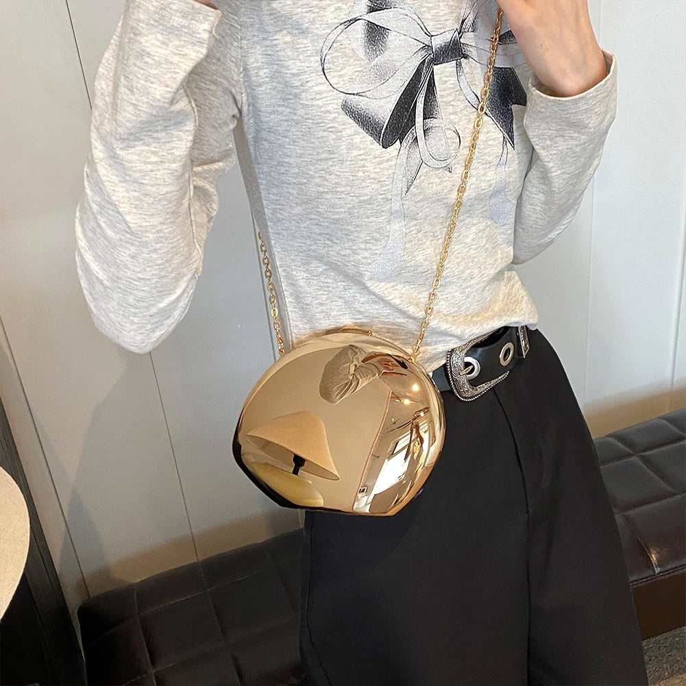 2024 Acrylic Shining Shoulder Bag Metal Oval Shaped Women Crossbody Bags Luxury Designer Handbag Novelty Clutch Purse with Chain