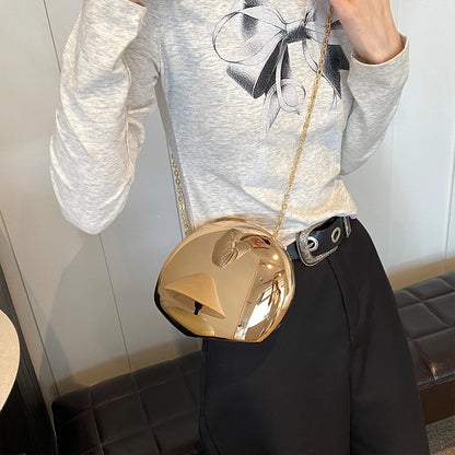 2024 Acrylic Shining Shoulder Bag Metal Oval Shaped Women Crossbody Bags Luxury Designer Handbag Novelty Clutch Purse with Chain