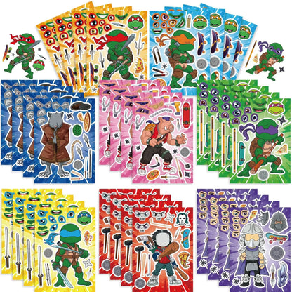 16Sheets Ninja Turtles TMNT Children DIY Puzzle Sticker Face Funny Anime Stickers Kids Assemble Stickers Toys Boys Girls Gifts