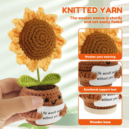 2 件套 Crochet Sunflower Décor Handmade Crochet Cactus Décor Cute Crochet Potted Succulent Gift Funny Crochet Potted Doll Ornament