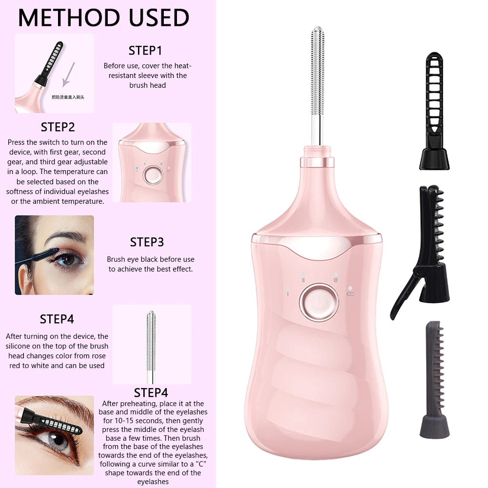 Electric Eyelash Curler,3 Shapes Replacement Heads,Heated Lash Curler,TYPE-C Rechargeable,Long Lasting Curler,Women Makeup Tool