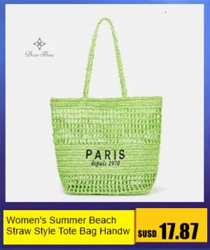 Women Summer Beach Vacation Fashion Straw Knitting Shoulder Bag Hollow Out Handwoven Handbag Portable Large Capacity Casual Tote