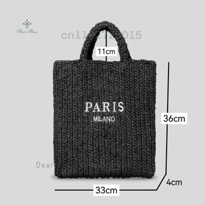 Women's Fashion Large Capacity Handmade Straw Knitting Tote Bag Summer Travel Beach Shoulder Bags Casual Simple Portable Handbag