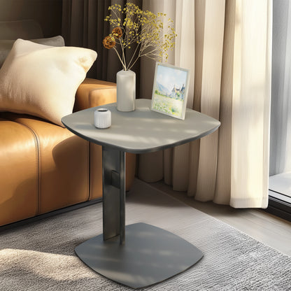 Round/Sqaure C-Shaped Side Table with Saddle Leather Tabletop Couch End Table Snack Desk for Living Room Office