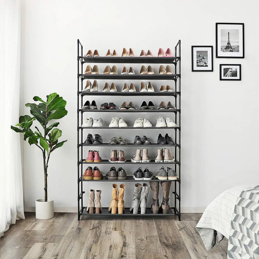 SONGMICS 10-Tier Shoe Rack, Shoe Stand, Space-Saving Shoe Storage, 29 x 100 x 175 cm, Metal Frame, Non-Woven Fabric Shelves