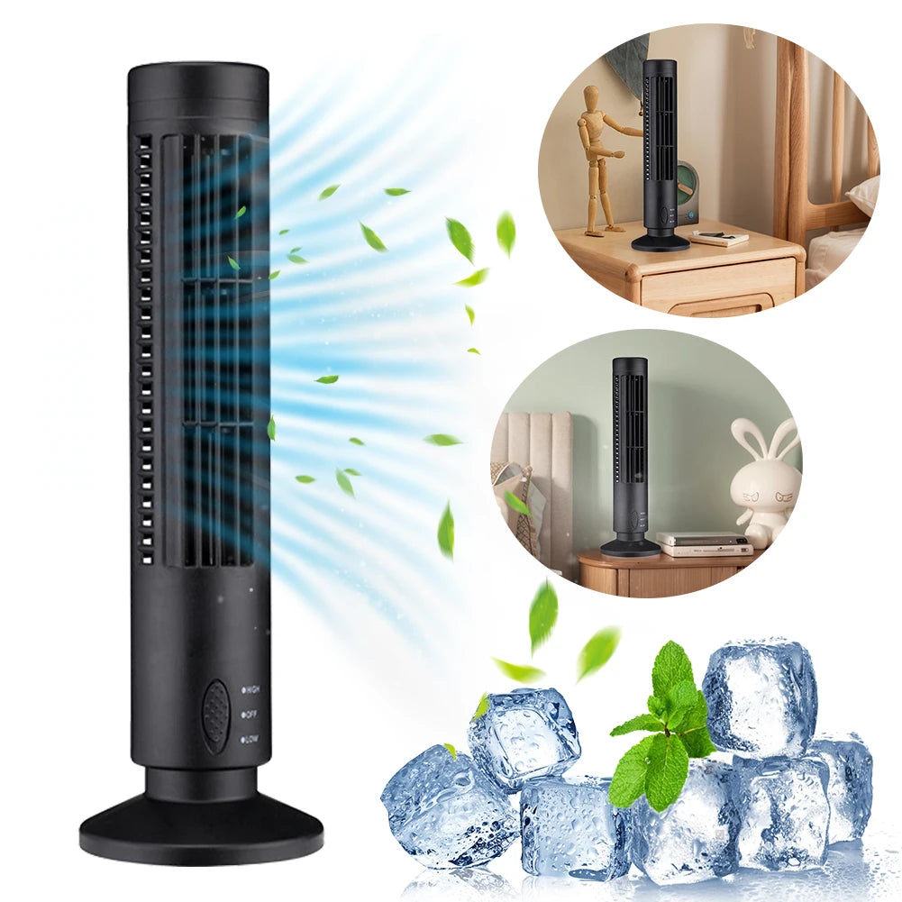 LED Tower Fan Bladeless Cooling Fan 2 Gear Speed No Leaf Air Conditioner Portable Electric Floor Fan for Living Room Bedroom