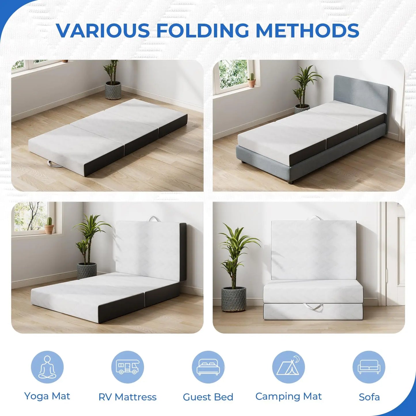 15CM Gel Memory Foam Foldable Mattress Tri-fold for Travel, Camping, Guest Bed - 100-Night Trial, CertiPUR-US Certified