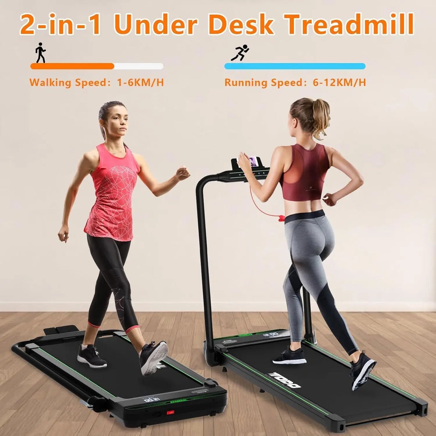 Treadmill for Home, Under Desk Treadmill Portable Walking Pad Machine, 2.25HP Treadmill with Remote Contro