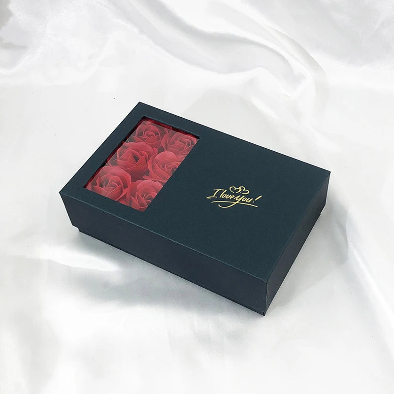 Rose Jewellery Box Couple Rings Necklace Set Gift Box Jewellery Party Accessories