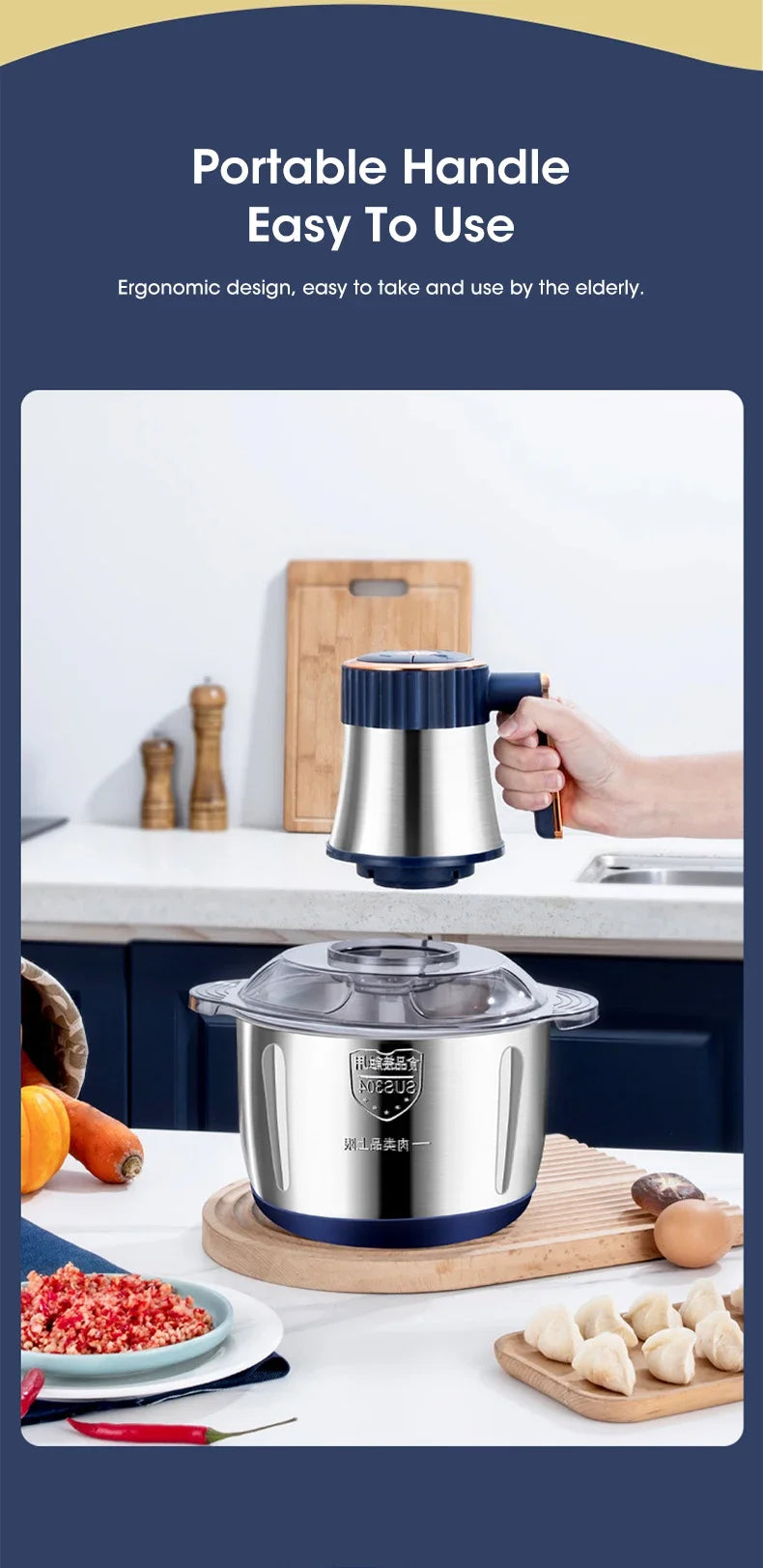 Electric Meat Grinder 304 Stainless Steel Food Processors Crusher Multifunctional Slicer Mincer Baby  Food Processor