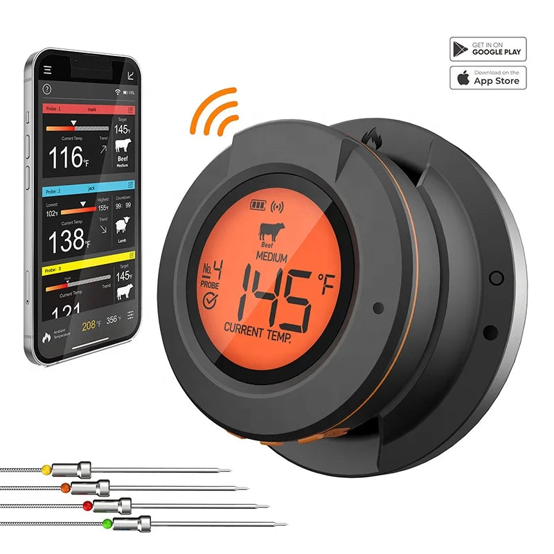 Wireless Meat Thermometer Digital Bluetooth Cooking Food Thermometer BBQ Grill Oven Smoker Support 2/4 Probe Free App Control