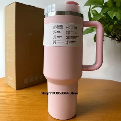 new 40 Oz Tumblers Cup Straw Car Travel Mugs Coffee Tumbler Cups for Stanleys with Handle Insulated Stainless Steel Lid