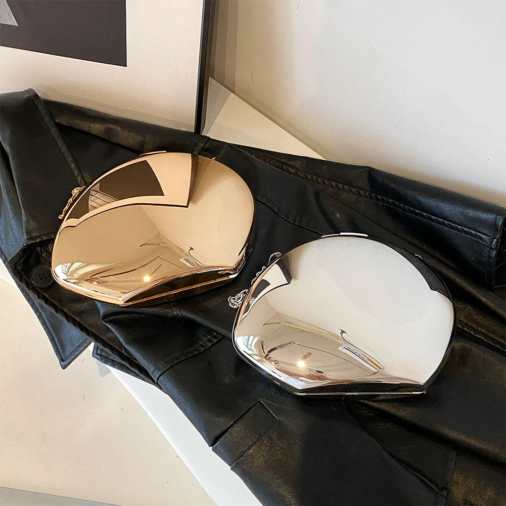 2024 Acrylic Shining Shoulder Bag Metal Oval Shaped Women Crossbody Bags Luxury Designer Handbag Novelty Clutch Purse with Chain