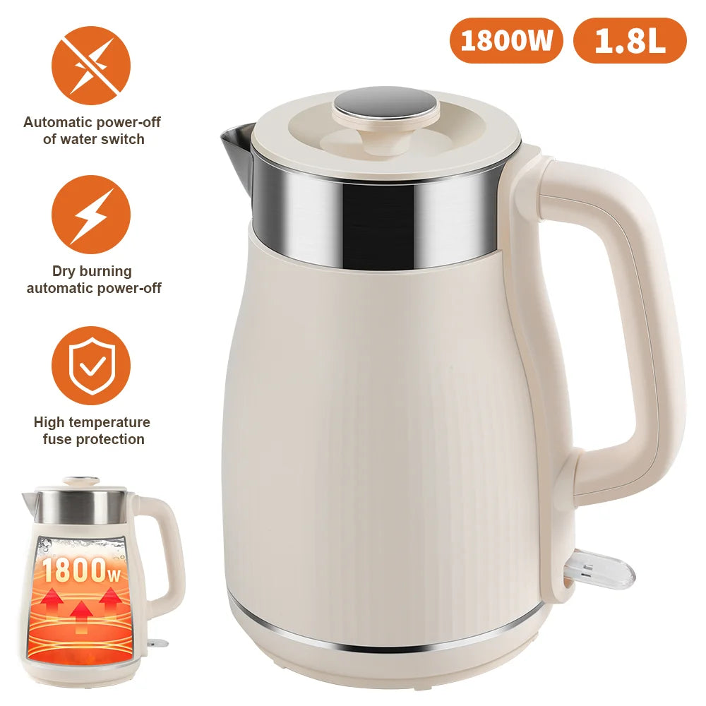 [UK Stock] 220-240V 1.8L Electric Kettle 1500-1800W Tea Kettle Water Boiler Home Kitchen water heater,Dry Boiling Protection