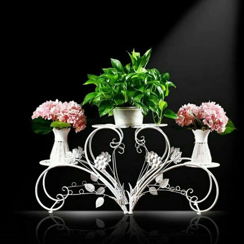 2PCS Rustproof Metal Plant Stand 4 Potted Flower Display Rack Shelf for Garden Balcony Office White and Black