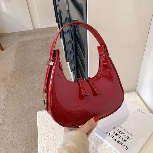 Retro Red Bag for Women Girls Half Moon Bag Small Hobo Shoulder Bags PU Leather Mini Tote Handbag Luxury Ladies Clutch Purses