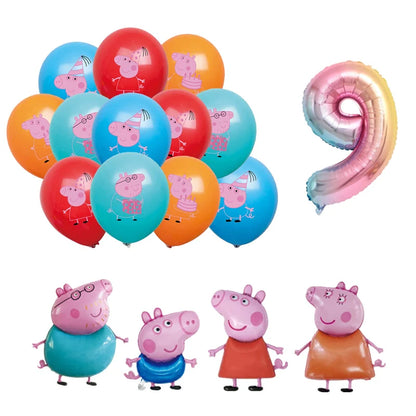 Peppa Pig Birthday Party Decoration Banner Cartoon George Page Balloons Paper Plates Disposable Tableware Decor Background