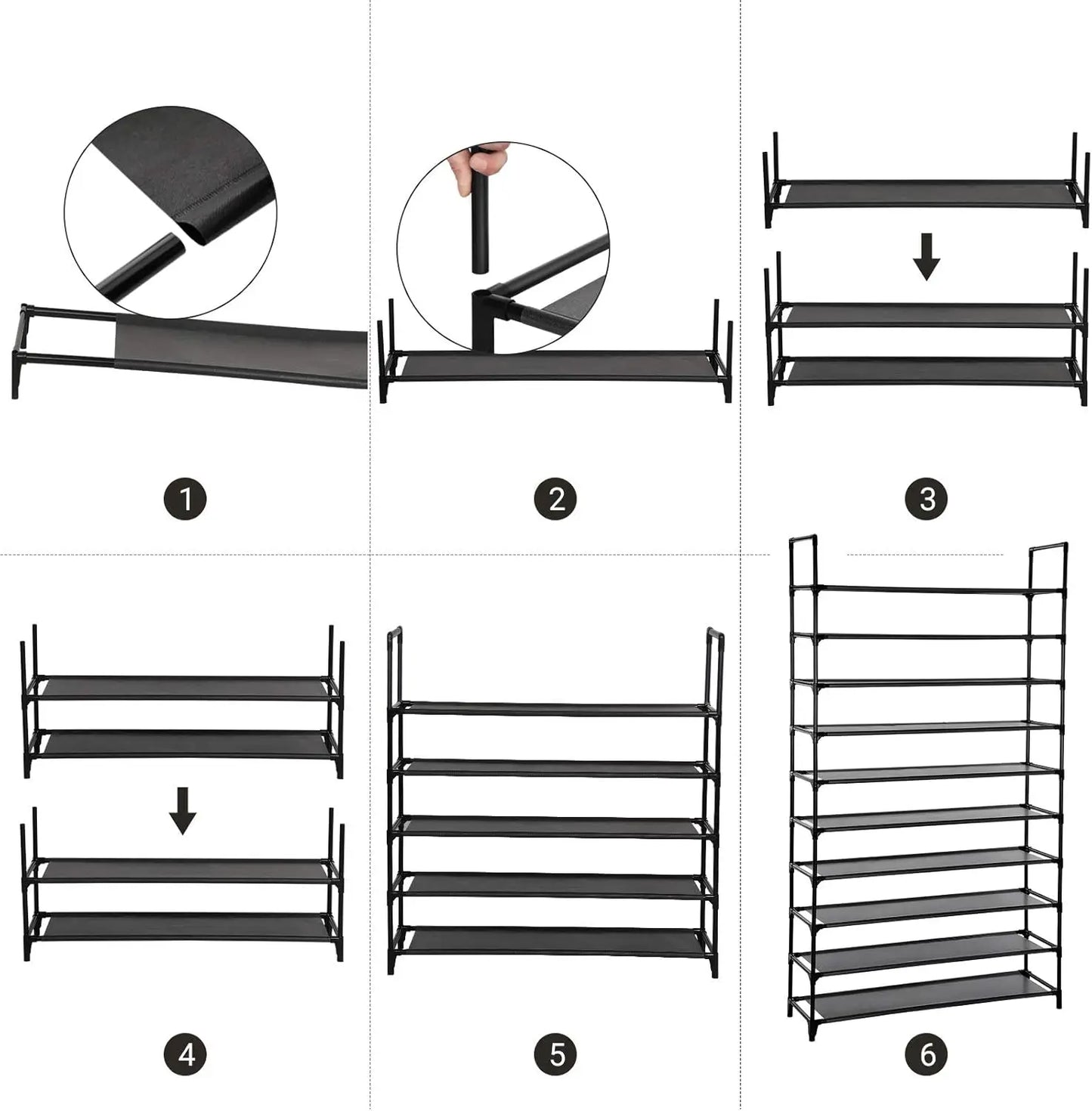 SONGMICS 10-Tier Shoe Rack, Shoe Stand, Space-Saving Shoe Storage, 29 x 100 x 175 cm, Metal Frame, Non-Woven Fabric Shelves