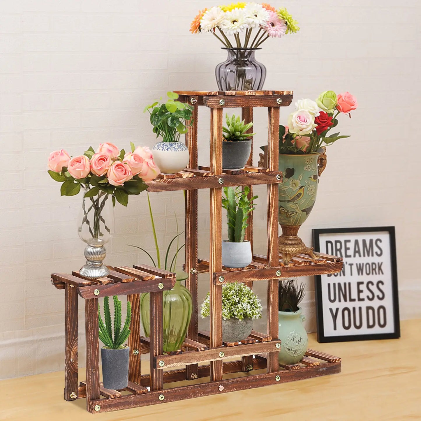 Pine Wood Plant Stand, Indoor and Outdoor, Multiple Flower Pot Holder, Shelf Desk Rack, Storage Ladder Display