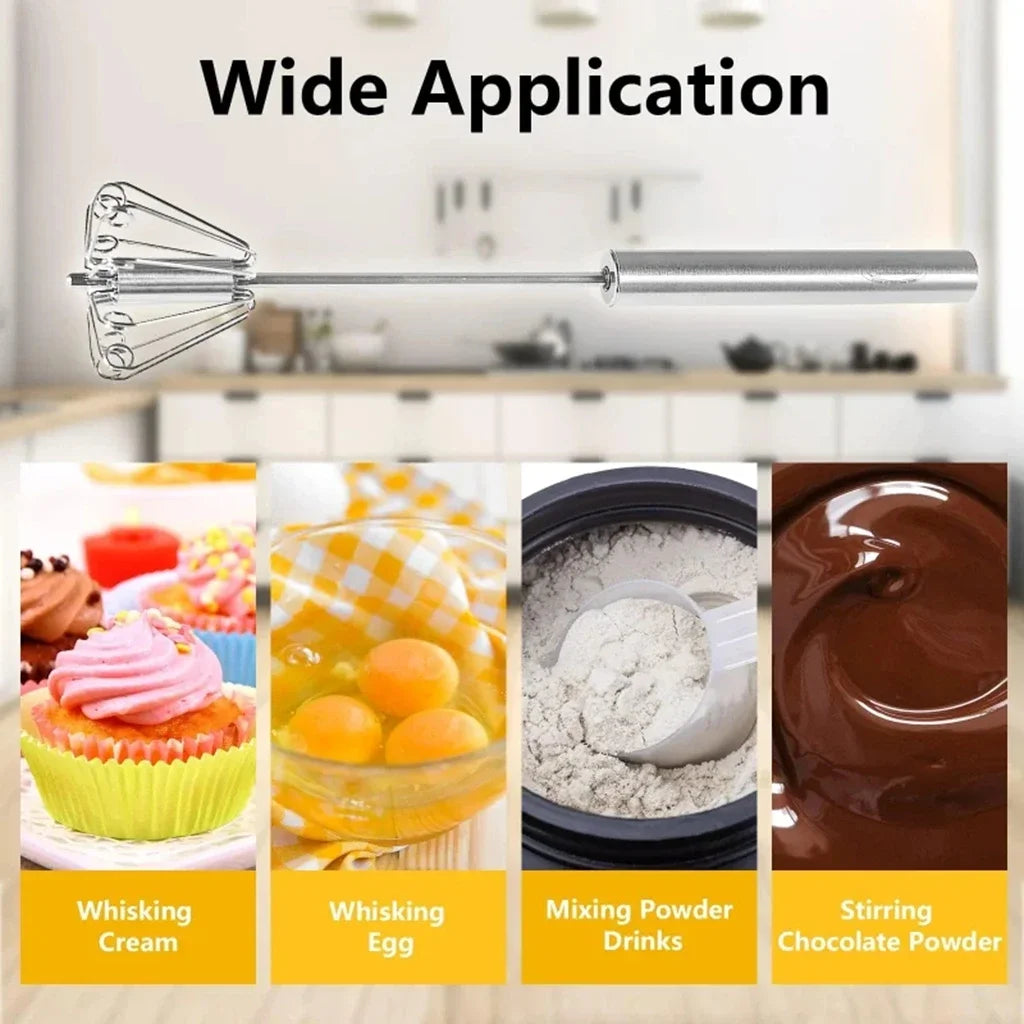 Semi Automatic Mixer Whisk Egg Beater Stainless Steel Manual Hand Mixer Self-Turning Cream Utensils Kitchen Mixer Egg Tools