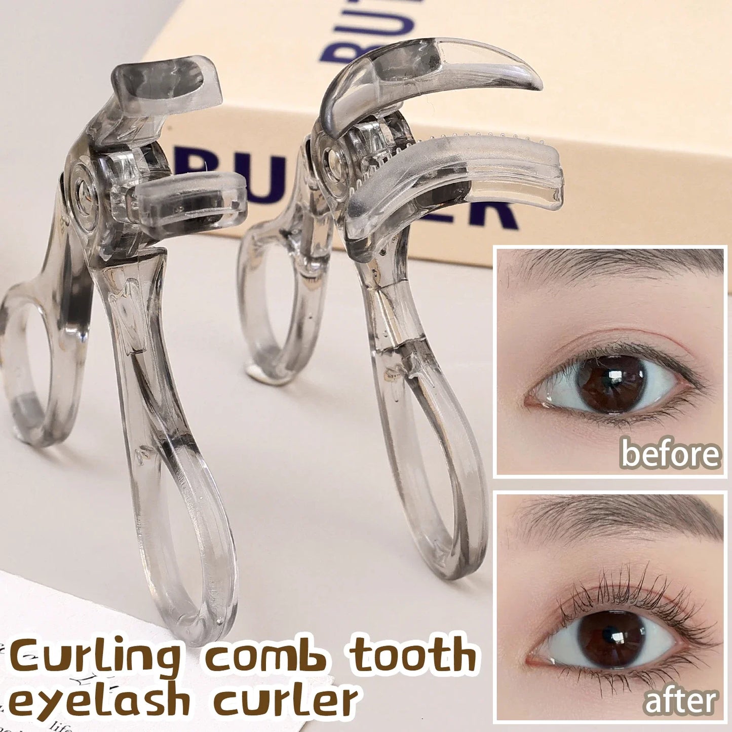 Professional Eyelash Curler Frameless One-clip Curling Comb Tooth Eyelash Curler with Refill Pad Long-lasting Shaping Lash Tools