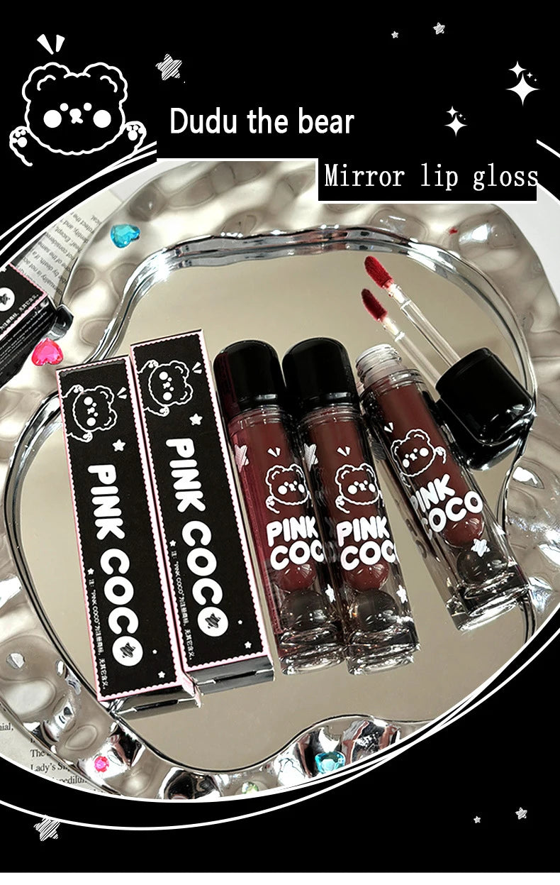 PINKCOCO Bear Dudu mirror lip glaze does not fade mirror water gloss lip gloss lipstick