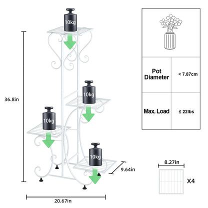 4 Tier Metal Plant Stand for Indoor Outdoor Garden Patio Flower Pot Display Rack Organizer Black and White